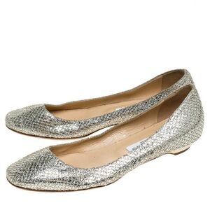 Jimmy Choo gold sparkling leather flat/ballerina shoes
